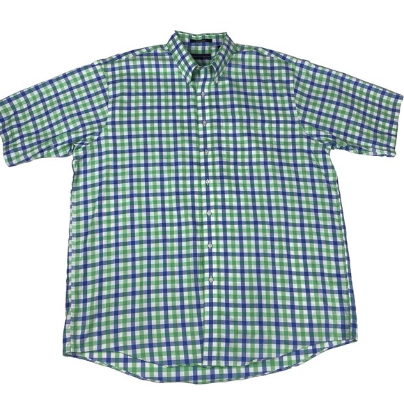 Hensley's Big & Tall Size 2XLT Wrinkle Free Button‎ Up Blue Green Checked 29x36 - Picture 1 of 4